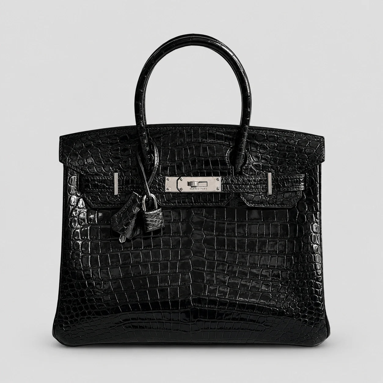 Hermès Birkin 30 Croco Porosus Noir Palladium — Hauptansicht Vorderseite | Luren Authentisch